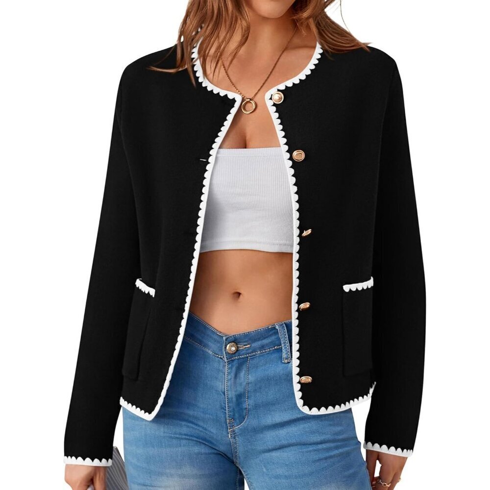 Open Front Cropped Cardigan Sweater Womens Fall Casual Long Sleeve Button